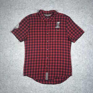 Harley Davidson Flannel Shirt Men's Size Medium Red Plaid Button Down Graphic